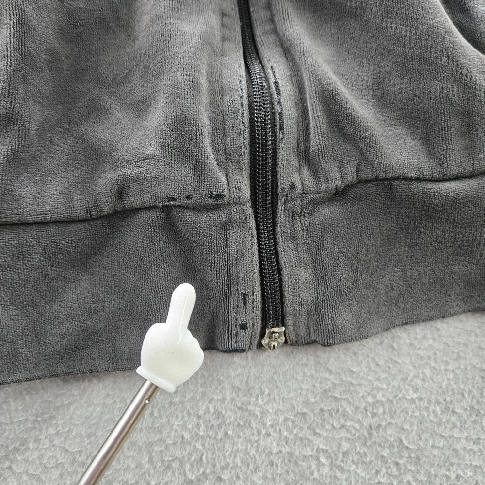 VINTAGE Nike Women Jacket L (12-14) Gray Y2K Embroidered Logo Zipper Velour READ